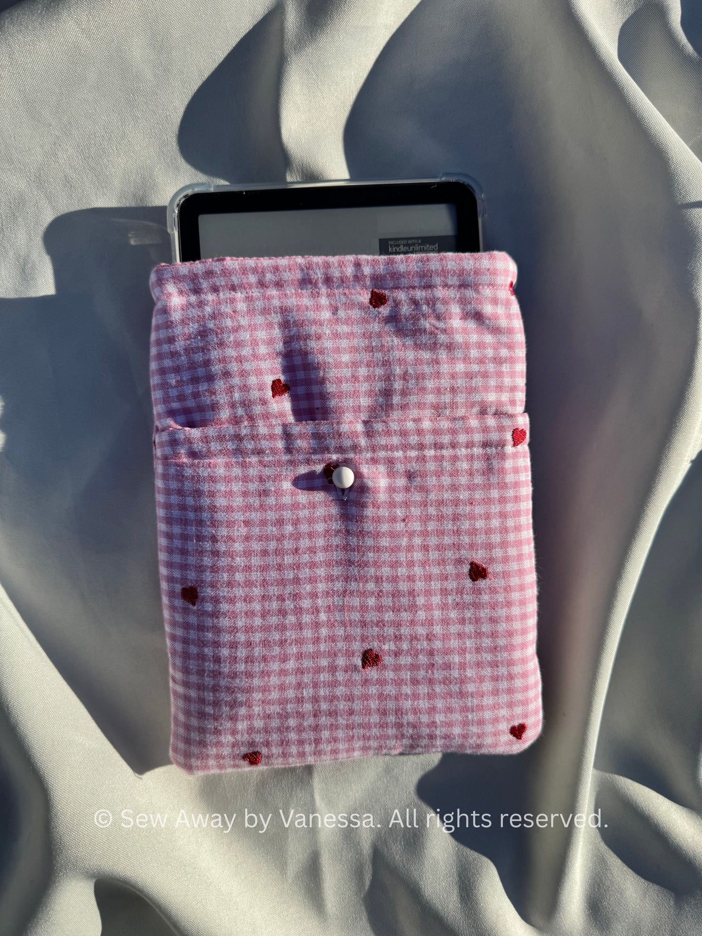 Cozy Hearts All-in-One Kindle Sleeve- (with front pocket)