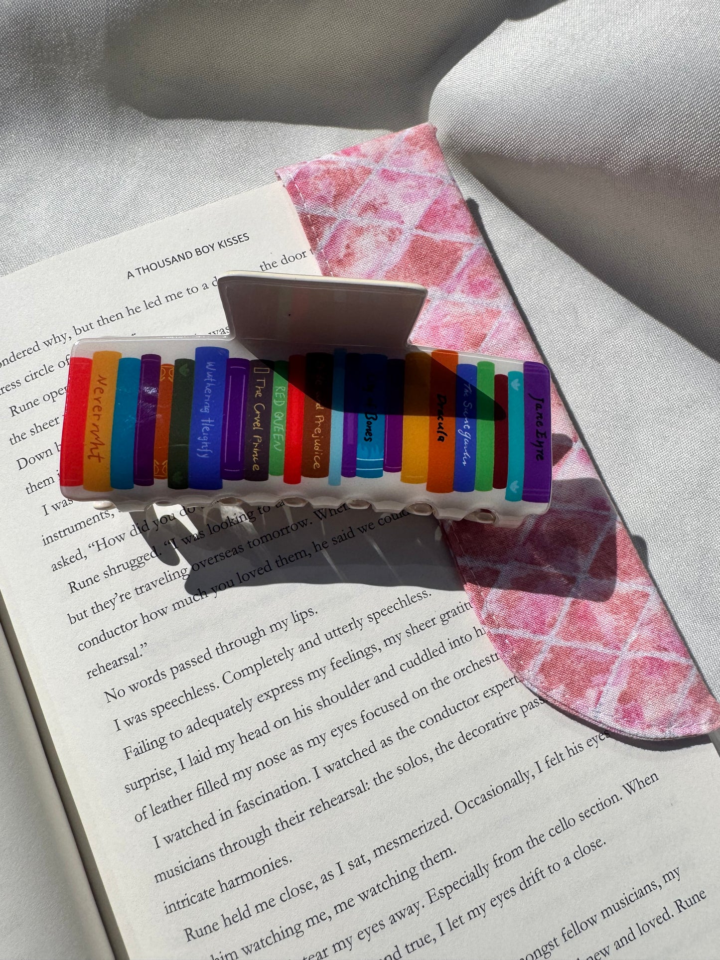 Hair claws -Stack of books