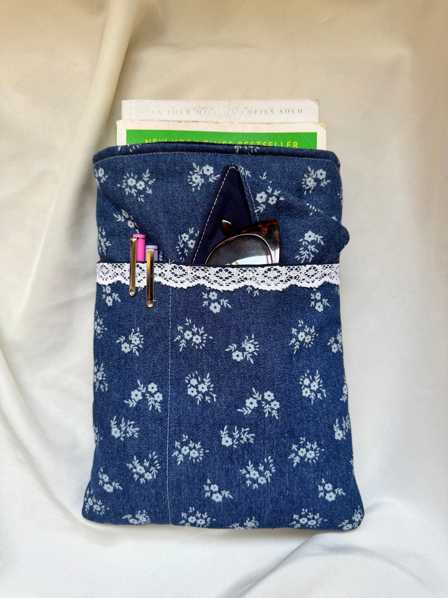 Ditsy Floral Denim Standard Paperback Book Sleeve