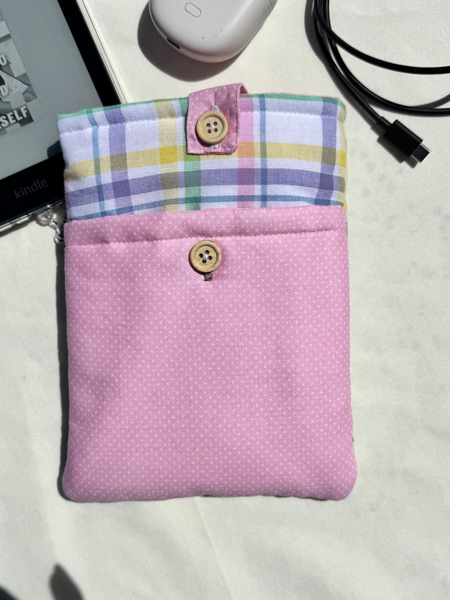 Soft Pink Rose All-in-One Kindle Sleeve- (With front Pocket)