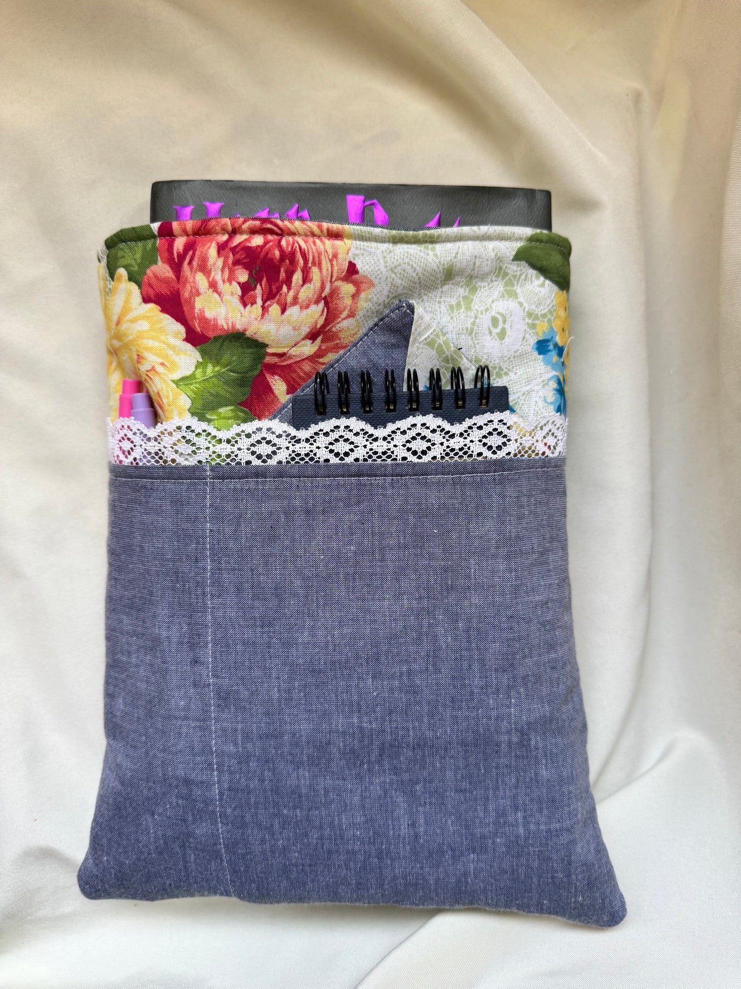 Lace Blue Garden Large Hardback Book Sleeve