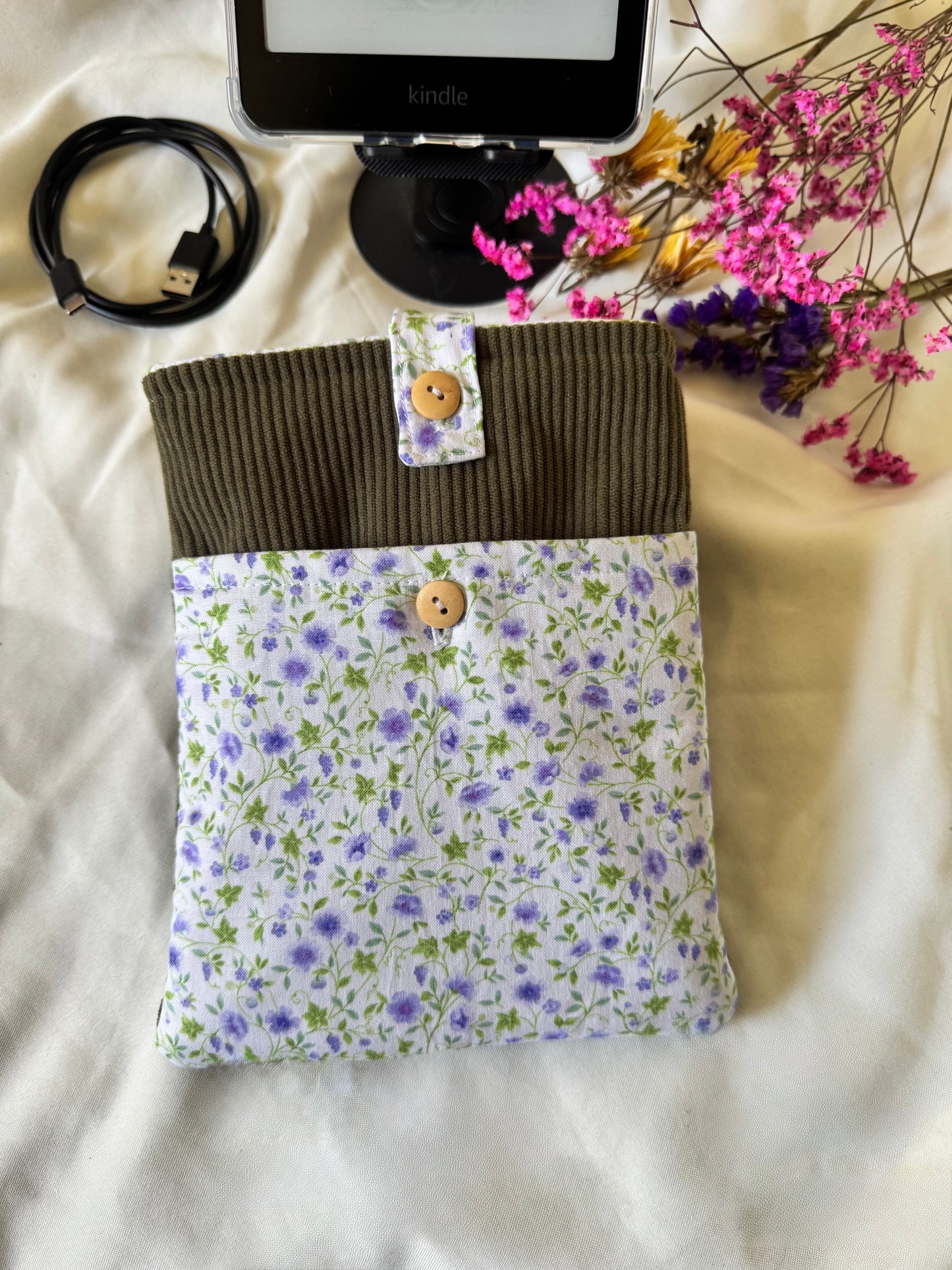 Purple Blossoms All-in-One Kindle Sleeve with Front Pocket