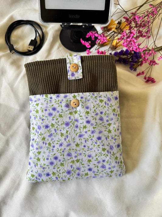 Purple Blossoms All-in-One Kindle Sleeve with Front Pocket
