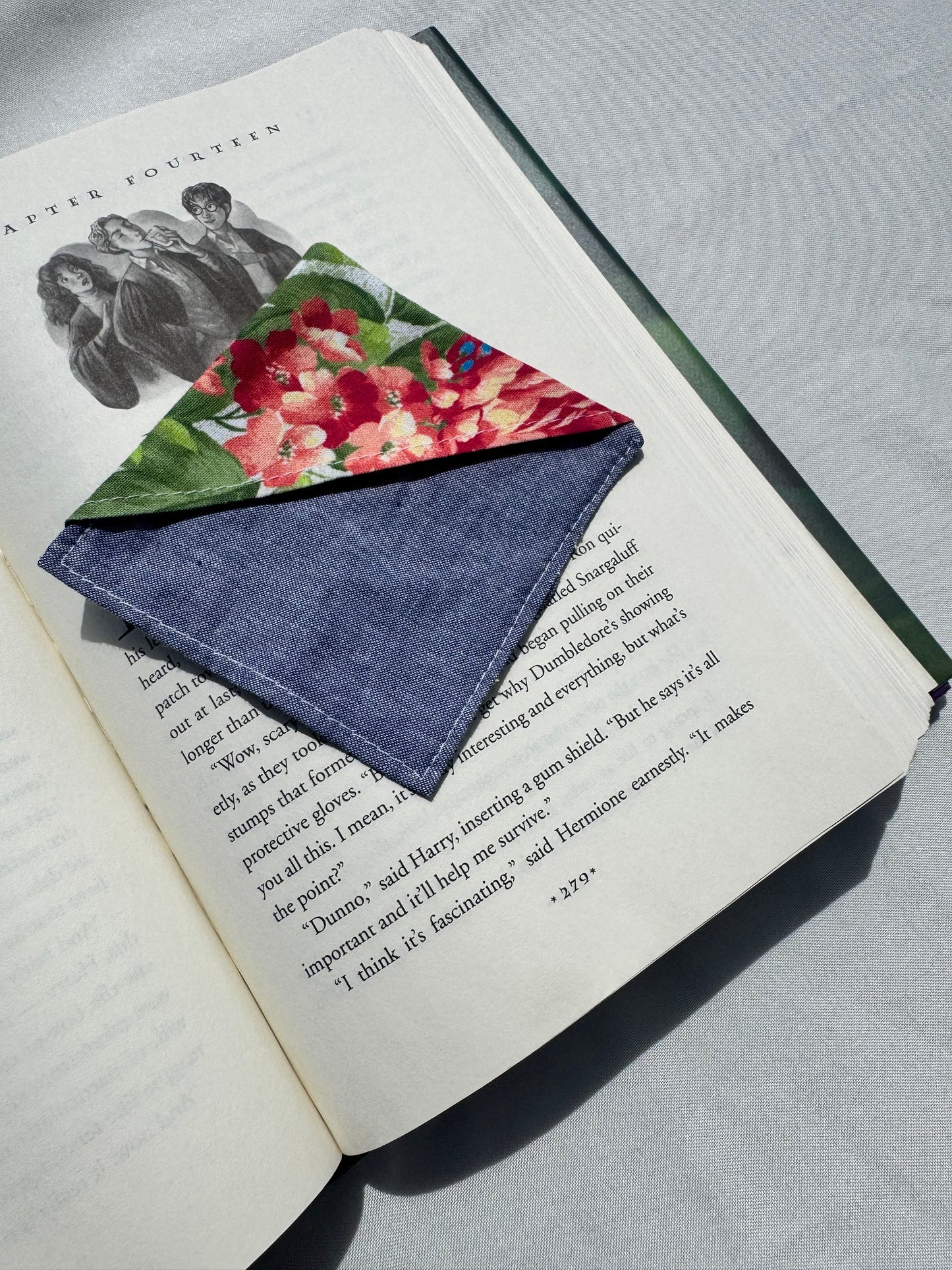 Lace Blue Garden Handmade Fabric Bookmark