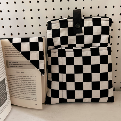 hardback book sleeves- Black and White Checkered Large sleeves