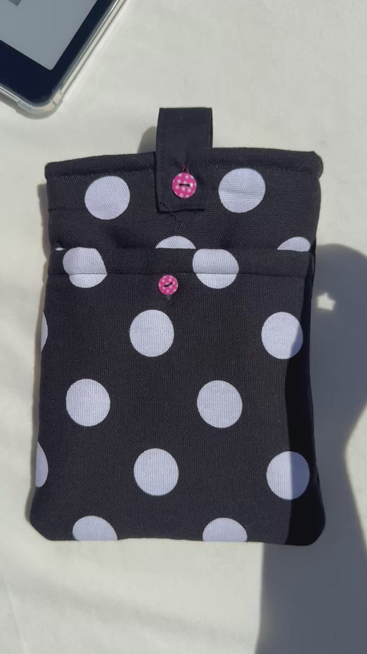 Black & White Polka Dots All-in-One Kindle Sleeve -(With front Pocket)