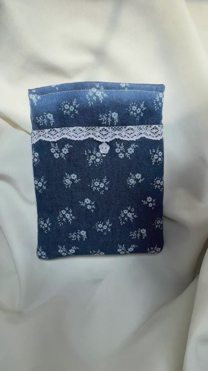 Blue Ditsy Floral Denim All-in-One Kindle Sleeve- (with front pocket)